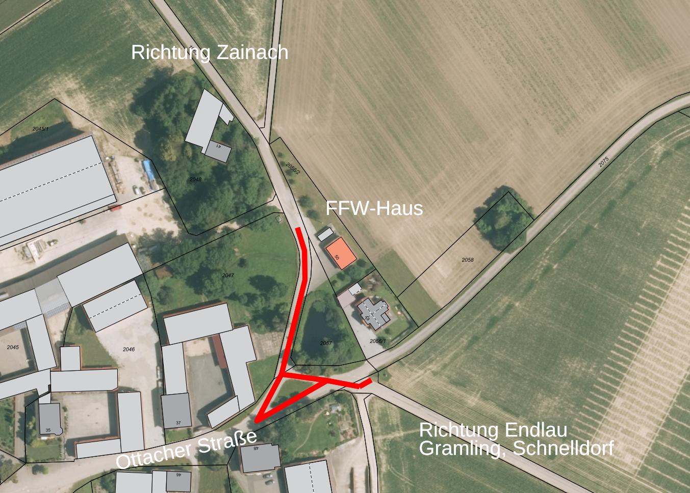 Erschließung Ortsteil Arbing, Mitteilung über Vollsperrung des Bereiches am Feuerwehrhaus
